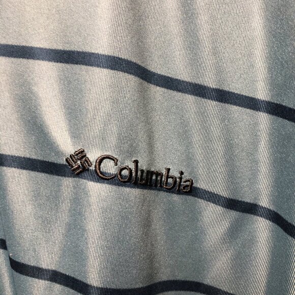 Columbia Omni Shade Polo Shirt Mens Large Blue Striped Short Sleeve Sun Protect - Picture 4 of 6